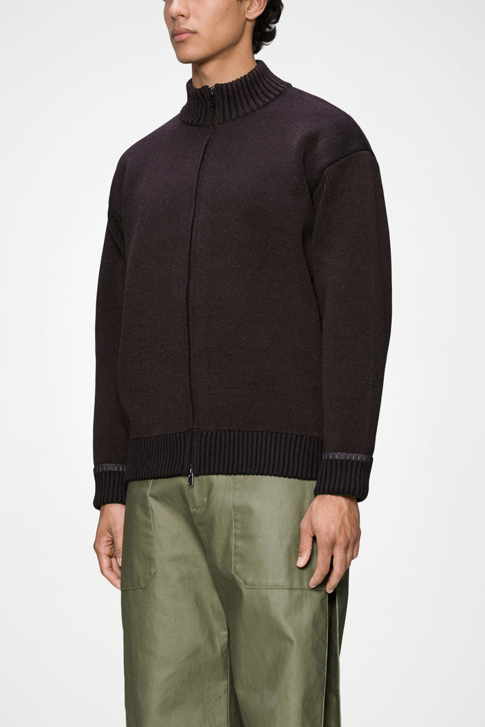 RAINS Sowa Knit Zip Cardigan Bark / Black Long Sleeve