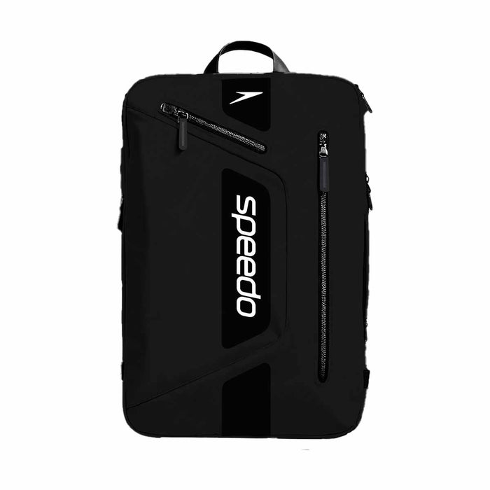 Black Speedo 25L Flex Bag backpack with adjustable straps and spacious main compartment for sports and swim gear.