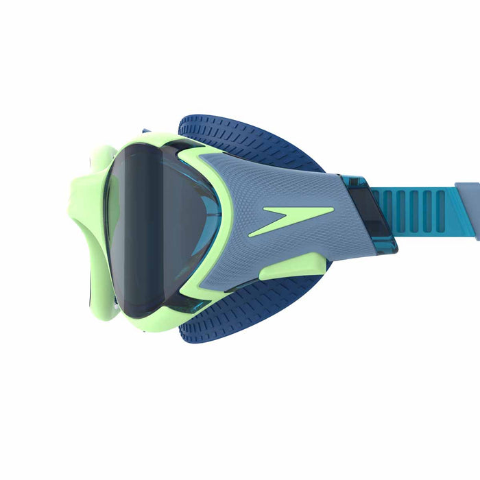 Speedo Biofuse 2.0 swimming goggles in green with adjustable straps and clear lenses for comfortable swimming.