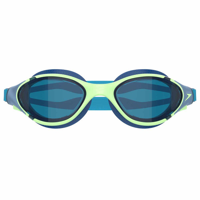 Speedo Biofuse 2.0 swimming goggles in green with adjustable straps and clear lenses for comfortable swimming.