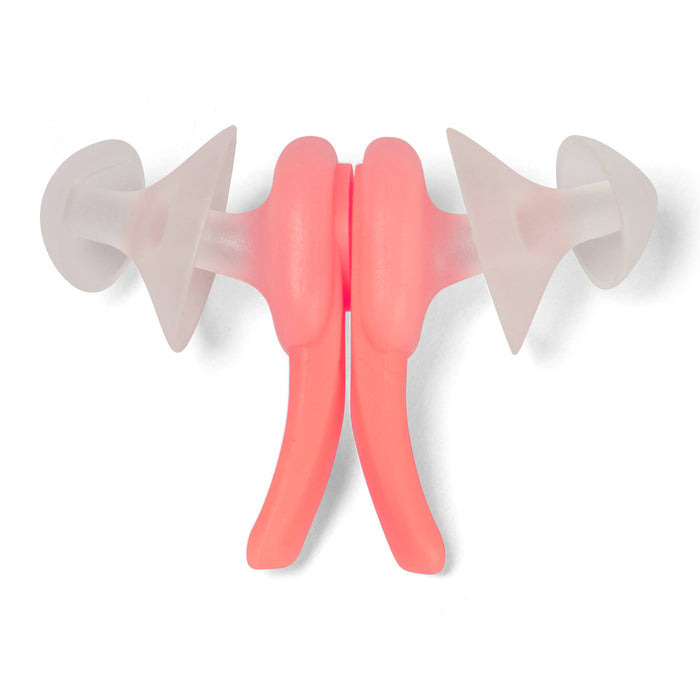 Orange Speedo Biofuse earplugs designed for swimming, shown in a close-up image highlighting their soft, flexible material.