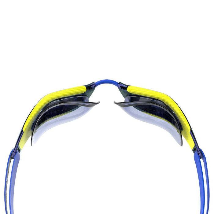 Speedo Fastskin Hyper Elite Mirror goggles in Deep Royal, Cobalt, and Iris mirror lenses with a sleek, hydrodynamic design.