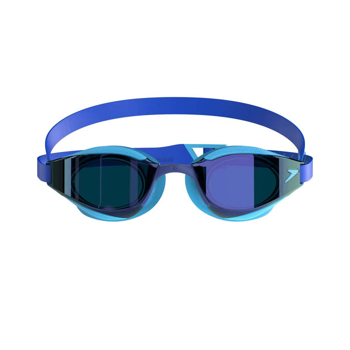 Speedo Fastskin Hyper Elite Junior mirror goggles in Picton Blue, Cobalt, and Iris with reflective lenses for young swimmers.