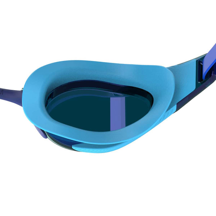 Speedo Fastskin Hyper Elite Mirror Junior goggles in Picton Blue, Cobalt, and Iris with reflective lenses for swimming.