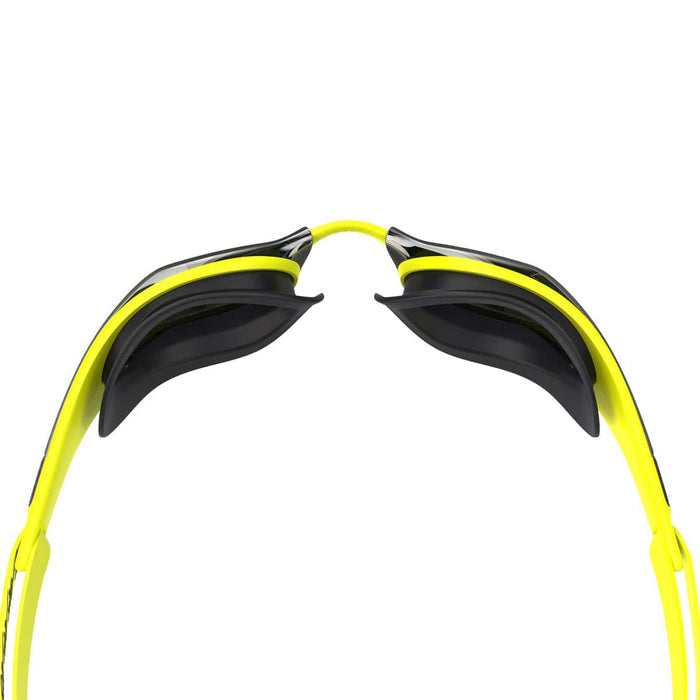 Speedo Fastskin Pure Focus Mirror goggles with hyper yellow, smoke, and silver mirrored lenses for swim training.