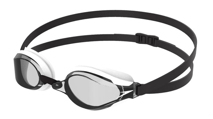 Speedo Fastskin Speedsocket 2 black swimming goggles with adjustable straps and clear lenses for competitive swimming.