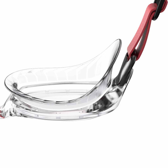 Speedo Futura Classic Junior Goggles in red and clear with adjustable straps and a sleek design for young swimmers