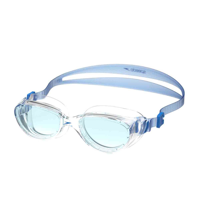 Speedo Futura Hydrospex clear swimming goggles featuring adjustable straps and a sleek design for optimal fit and visibility.
