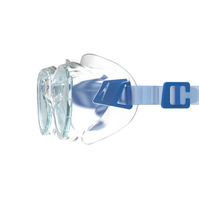 Speedo Futura Hydrospex clear swimming goggles with adjustable strap and anti-fog lenses for comfortable underwater vision.