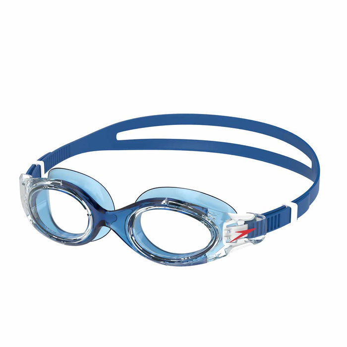 Speedo Hydrosity 2.0 blue swimming goggles with adjustable straps and clear lenses for comfortable underwater vision.