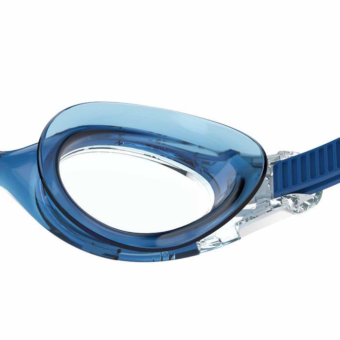 Blue Speedo Hydrosity 2.0 goggles with adjustable straps and clear lenses, designed for comfortable swimming.
