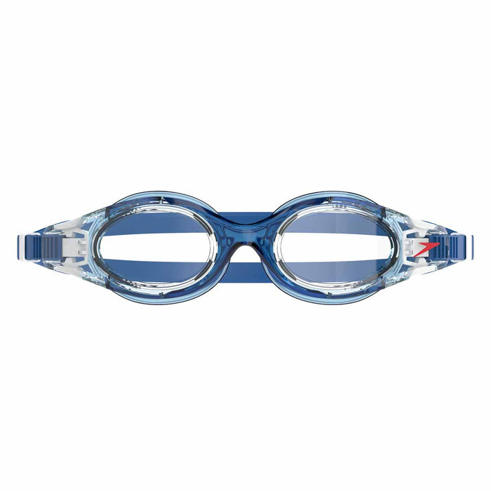 Blue Speedo Hydrosity 2.0 swimming goggles with adjustable straps and clear lenses, designed for comfortable underwater swimming.