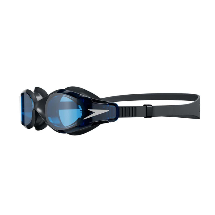Speedo Hydrosity 2.0 swimming goggles in grey and blue with clear lenses, designed for comfortable fit and water clarity.