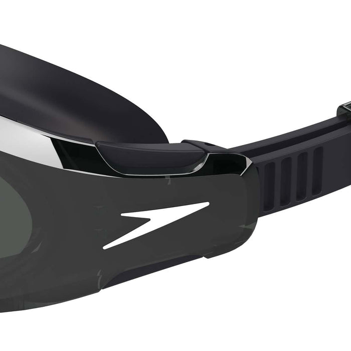 Speedo Hydrosity 2.0 mirrored goggles with black, smoke, and silver lens for clear underwater view and eye protection.