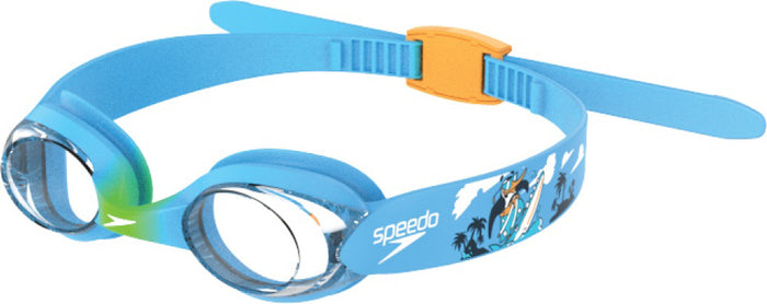 Blue Speedo Infant Illusion Goggles with adjustable strap and clear lenses for young swimmers.