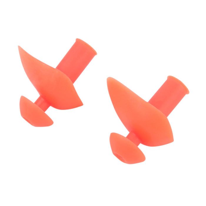 Orange Speedo Junior Ergo Earplugs designed for swimming, shown in a close-up image highlighting their soft, comfortable fit.
