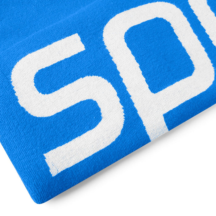 Speedo Logo towel in Bondi Blue and White, soft and absorbent, featuring the Speedo brand logo on the towel's surface.