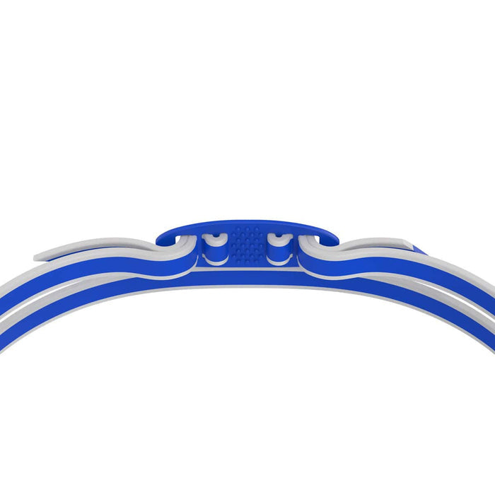Speedo Vanquisher 3.0 swimming goggles in blue and cobalt with adjustable straps and clear lenses for competitive swimming.