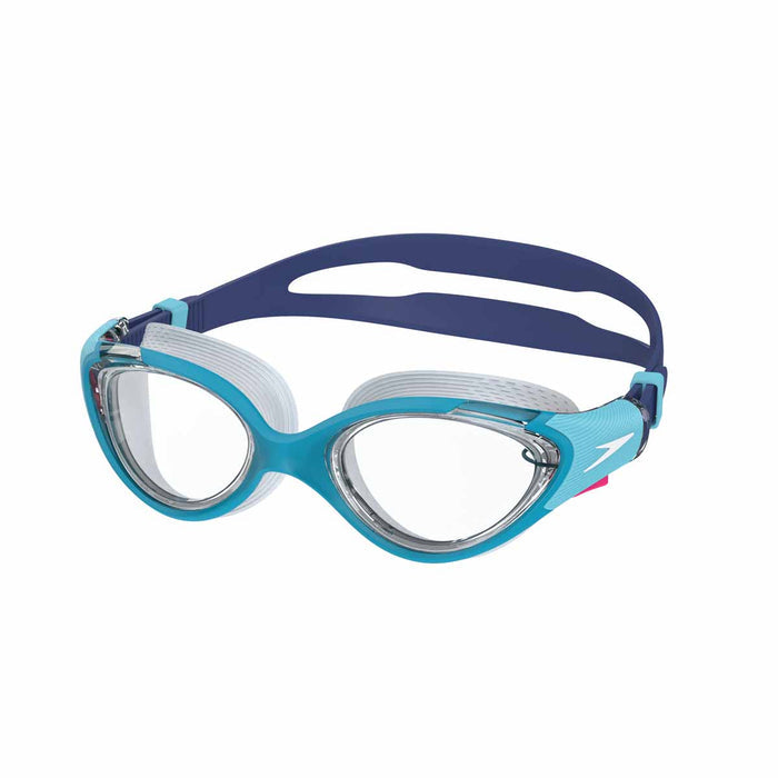 Speedo Women's Biofuse 2.0 goggles in blue, featuring a comfortable fit and clear lenses for swimming.
