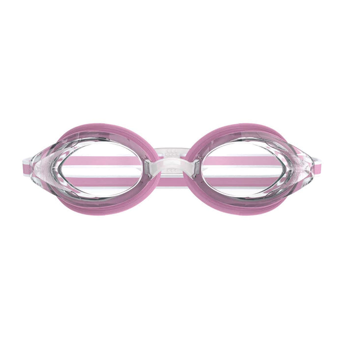 Speedo Women's Vanquisher 3.0 goggles in funny pink and clear with adjustable straps and a streamlined design for swimming.