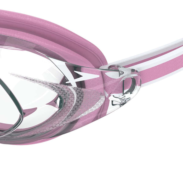 Speedo Women's Vanquisher 3.0 goggles in funny pink and clear with pink tinted lenses for swimming and water sports.