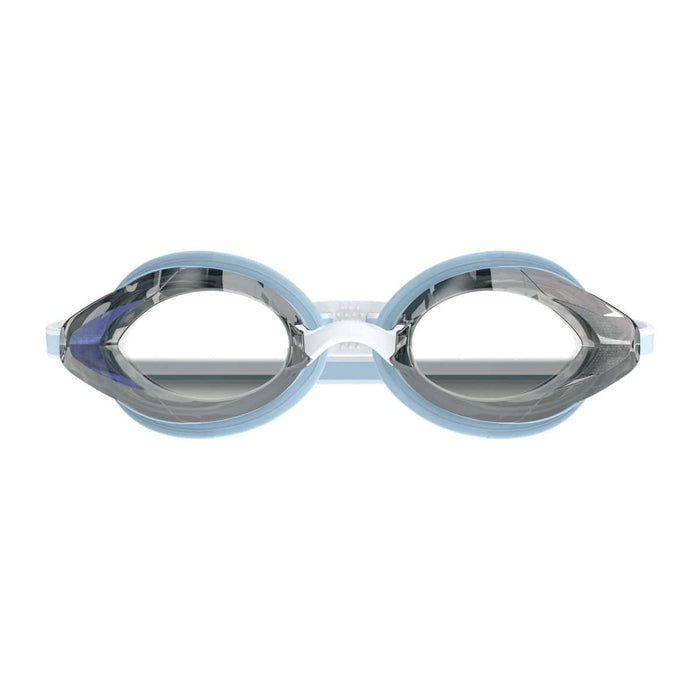 Speedo Women's Vanquisher 3.0 Mirrored swimming goggles with Hawaiian Sky, Grey, and Silver Mirror lenses.