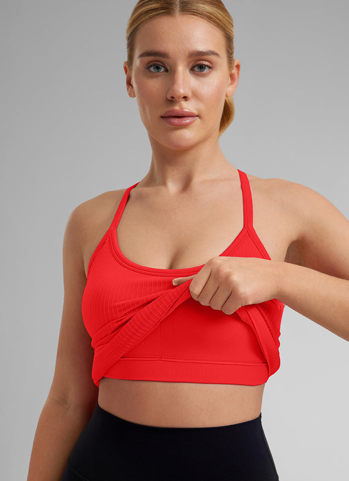 CRZ YOGA Women's Yoga Slim Fit Tops Seamless Built-in Bra Tank Y-back Dark Red