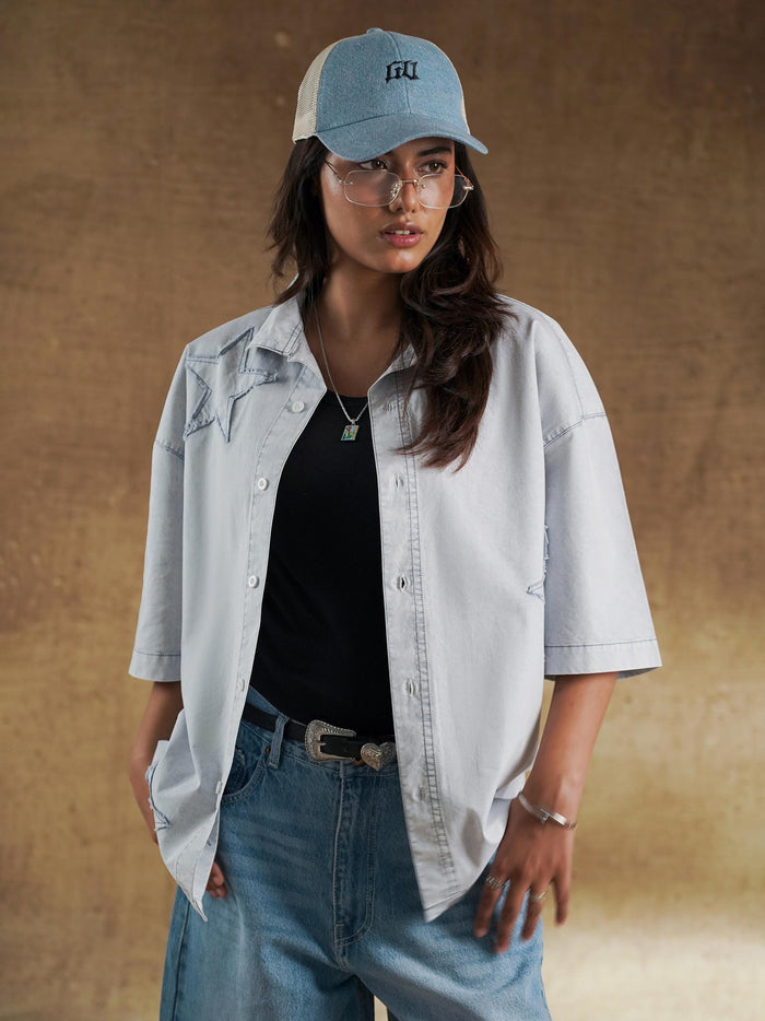 Star Denim Shirt boxy half sleeve fit - GROOVY Pakistan