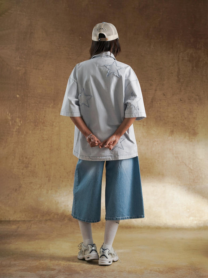 Back view of star appliqué shirt on model - GROOVY Pakistan