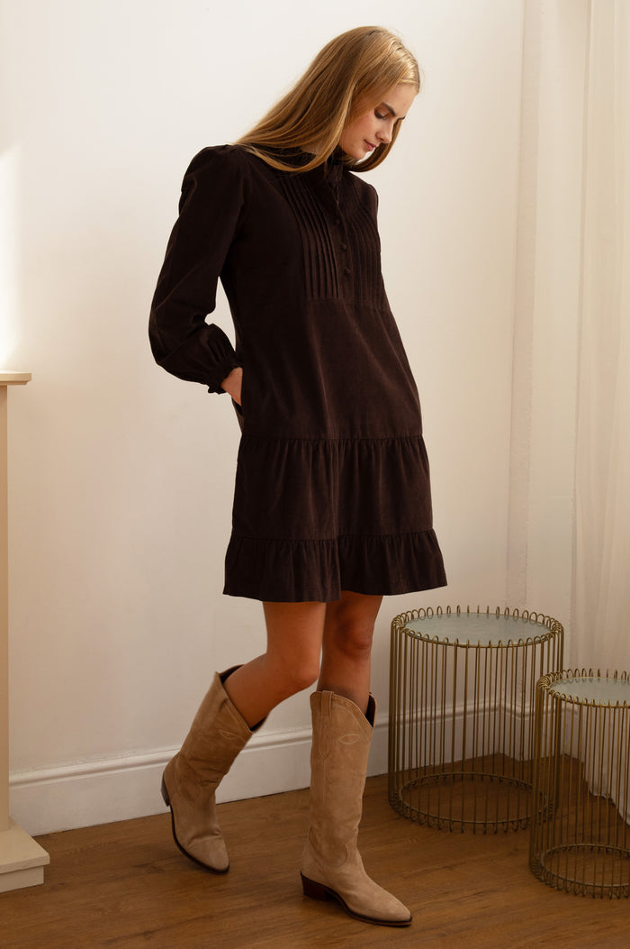 Stema Short Corduroy Dress | Chocolate - Aspiga