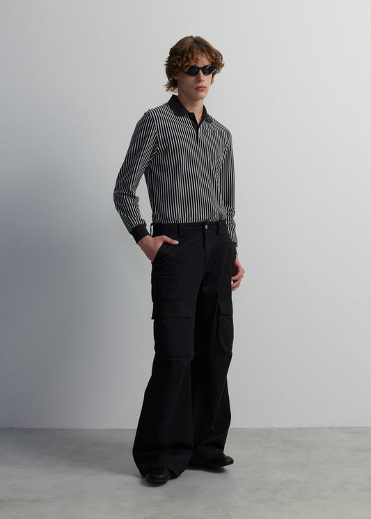 STRIPED BLACK LONG SLEEVE POLO