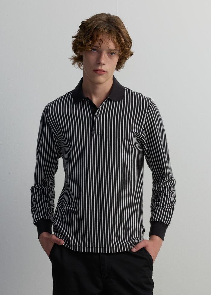 STRIPED BLACK LONG SLEEVE POLO