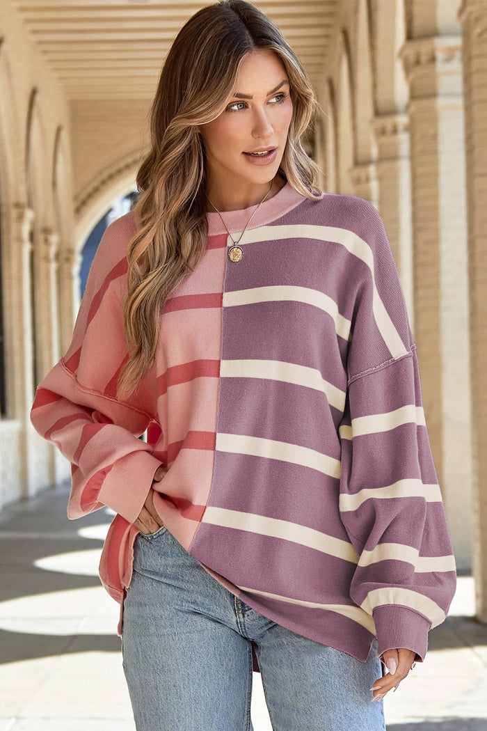 Striped Round Neck Long Sleeve Knit Sweater Top - 4 colors