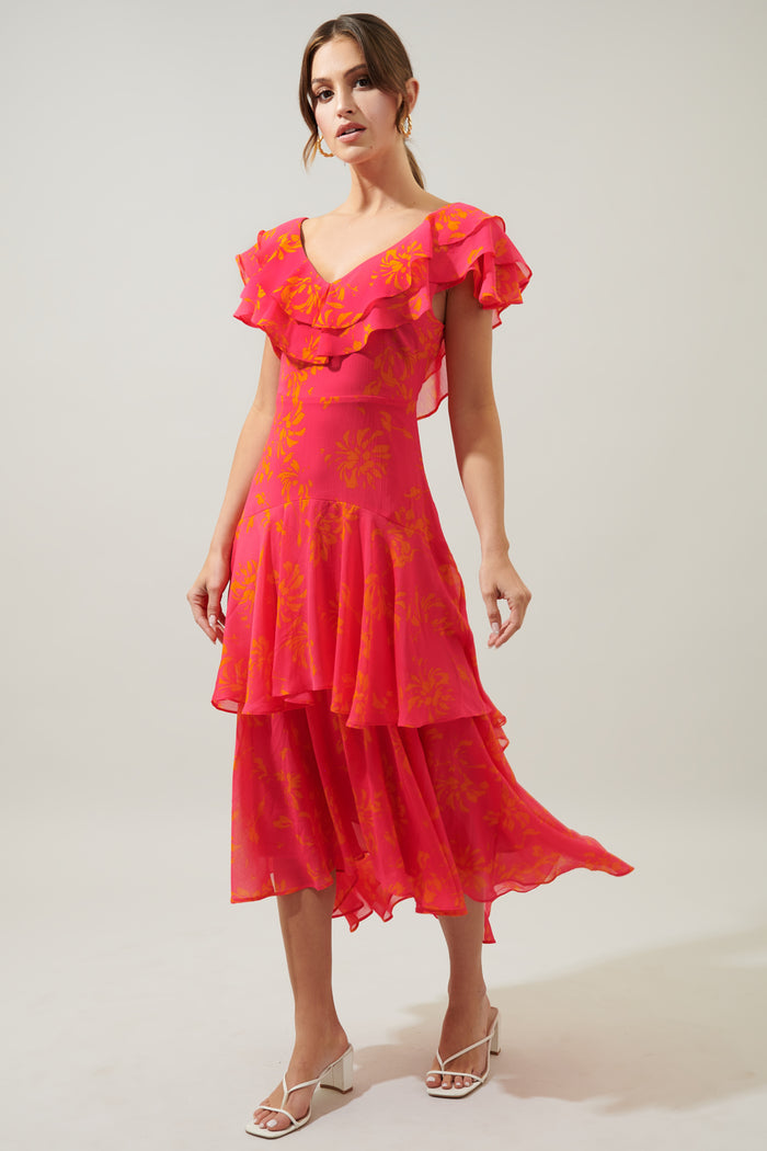Sunburst Ruffle Tiered Sinclair Midi Dress