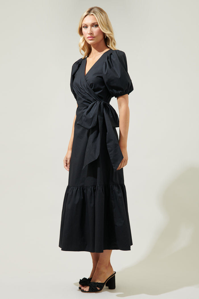 Sunny Stroll Poplin Wrap Top MIdi Dress