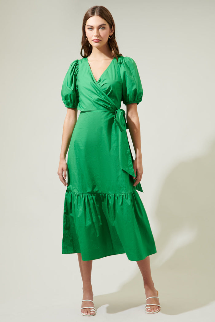 Sunny Stroll Poplin Wrap Top MIdi Dress