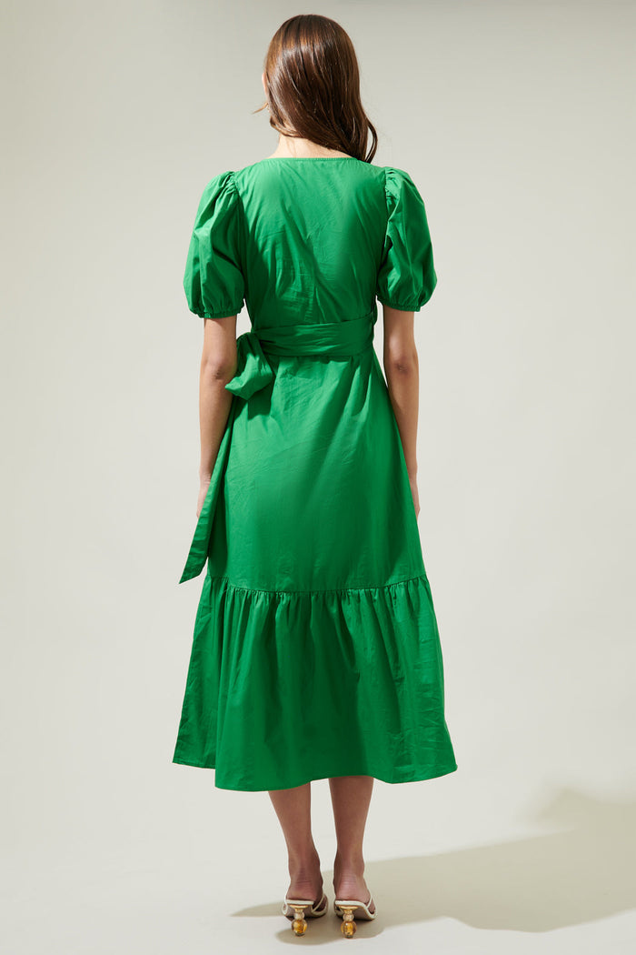 Sunny Stroll Poplin Wrap Top MIdi Dress