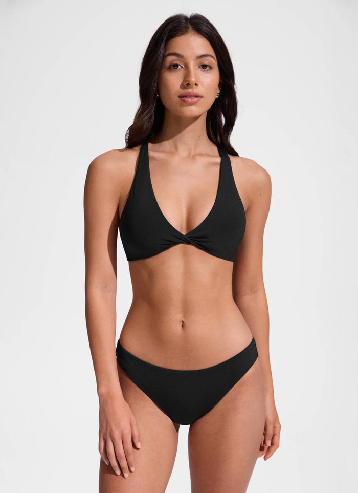 CRZ YOGA Women's Swimwear Tops Sunshine Bikini Top V Neck Criss Cross Black