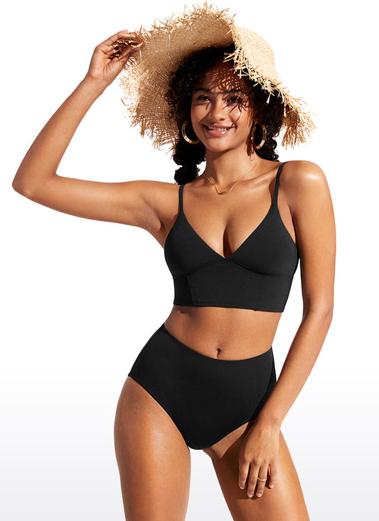CRZ YOGA Women's Swimwear Tops Sunshine Deep V Strappy Bikini Top Black