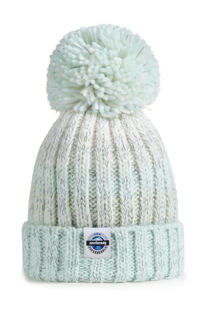 Swimzi Peppermint White Gradient Super Bobble Hat in green, cozy knit cap with a large bobble, perfect for cold weather.