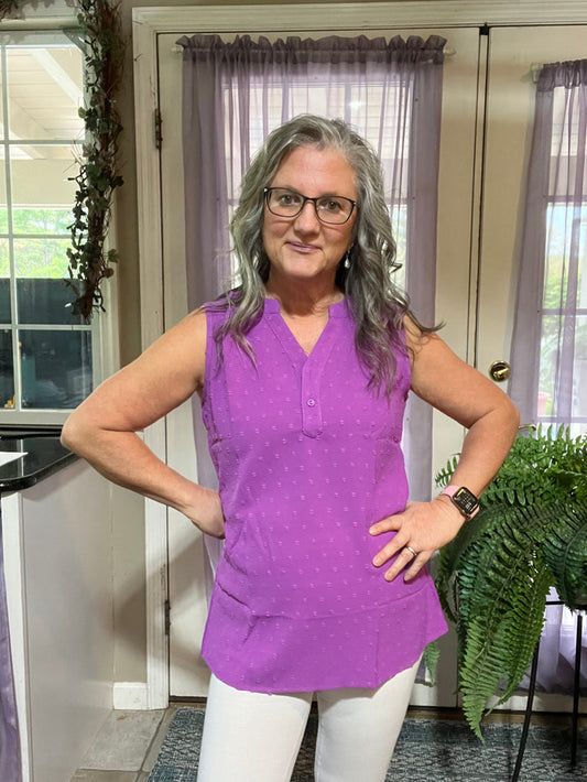 Swiss Dot Notched Neck Tank - 9 colors