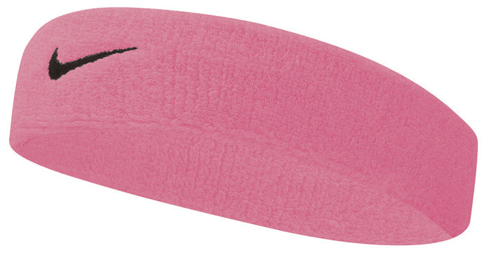 Nike Swoosh headband, a black athletic hair accessory with a white Nike swoosh logo, designed for sports and active wear.
