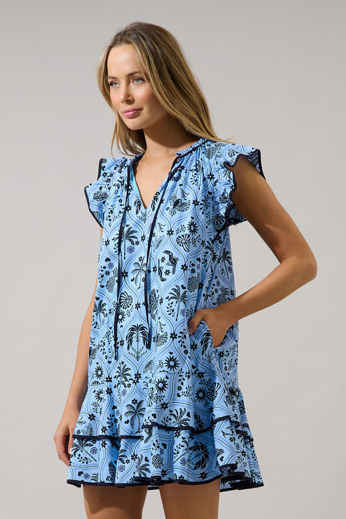 Taris Ruffe Mini Dress Feiry Tropics