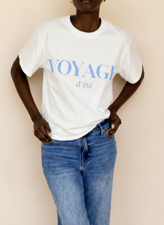 The Voyage d'Été Boxy Tee | Oversized Light Blue Graphic Tee