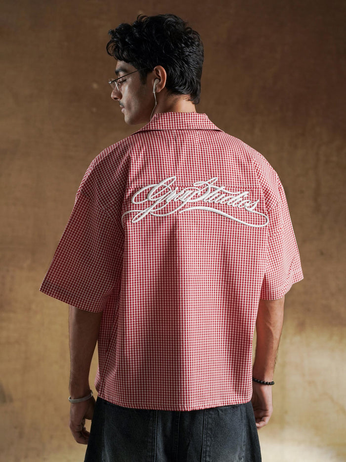 Red and white gingham woven fabric detail - GROOVY Pakistan