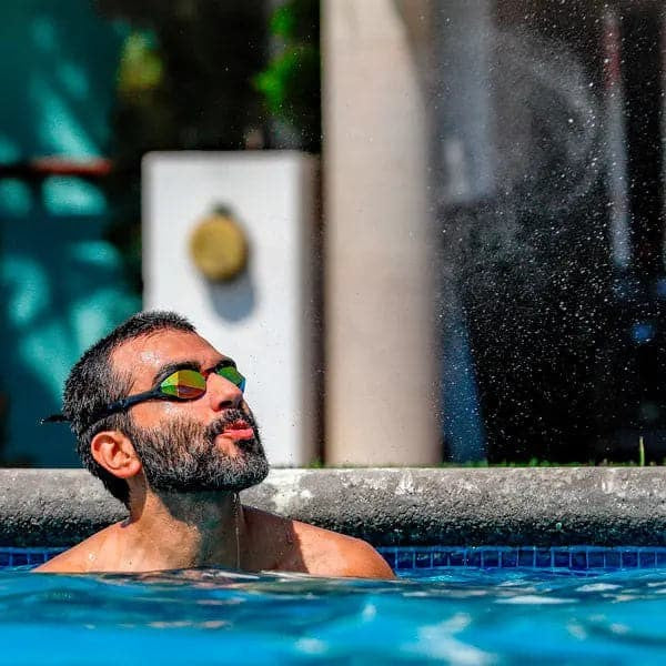 TheMagic5 indoor outdoor goggles with blue and gold mirror lenses, featuring a sleek, customizable design for versatile use.