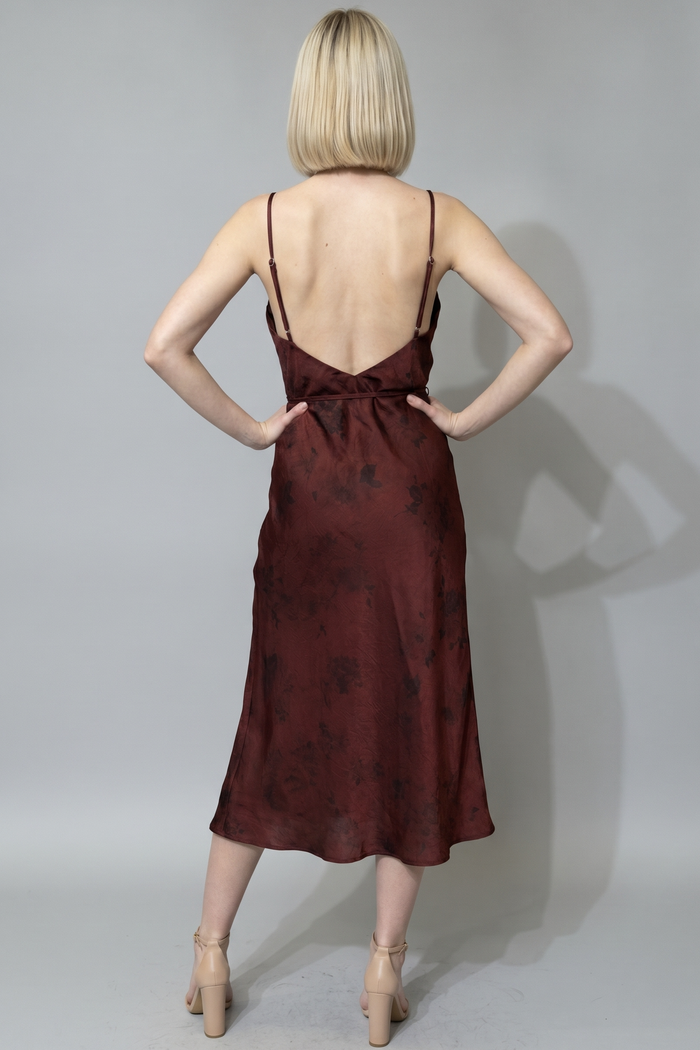 Tie Waist Printed Satin Dress
