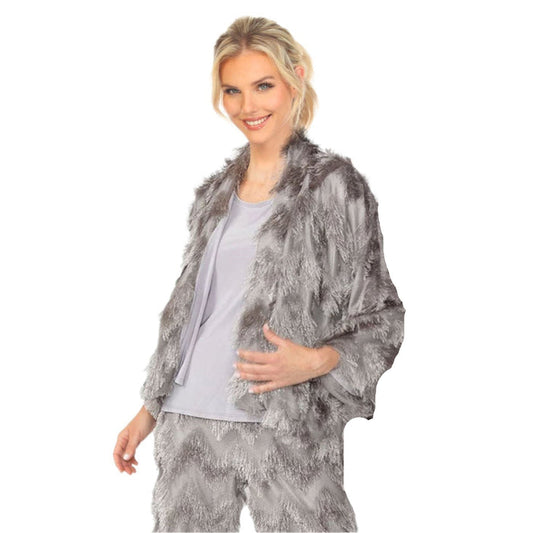 Tiered Chevron Fringe Jacket W/ Tank in Grey - 6966J - Size XL Only!