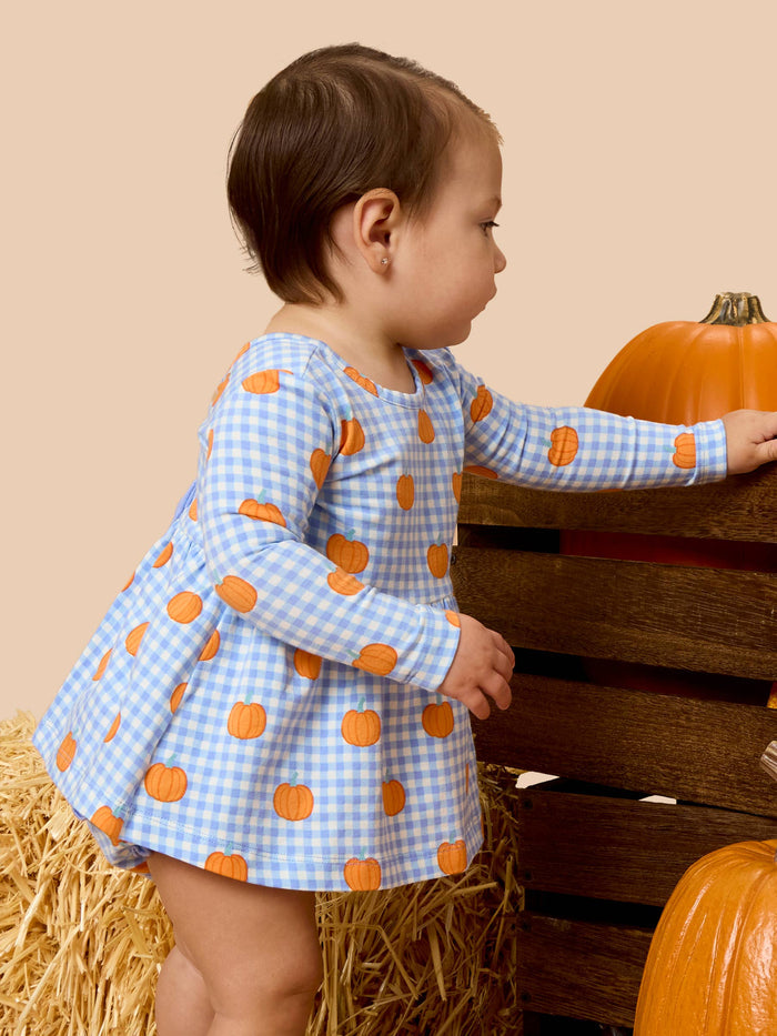 Top Bloomer Set Baby Pumpkin Patch Gingham Knit Long Sleeve Twirl Top & Ruffle Bloomer Girls