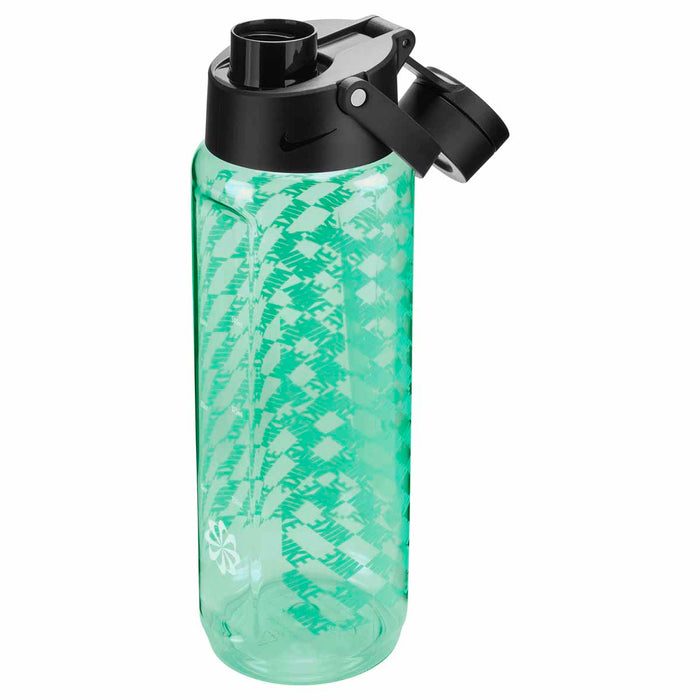 Nike TR Renew Recharge Chug Bottle 24oz water bottle with mint foam, black, and white graphic design, ideal for hydration.